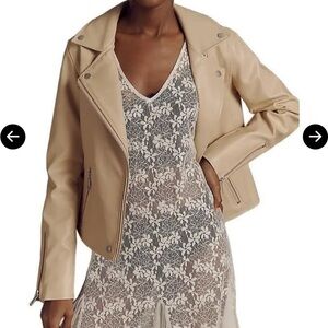 Anthropologie The Saige Women's Faux Leather Moto Jacket in Sand, Size S